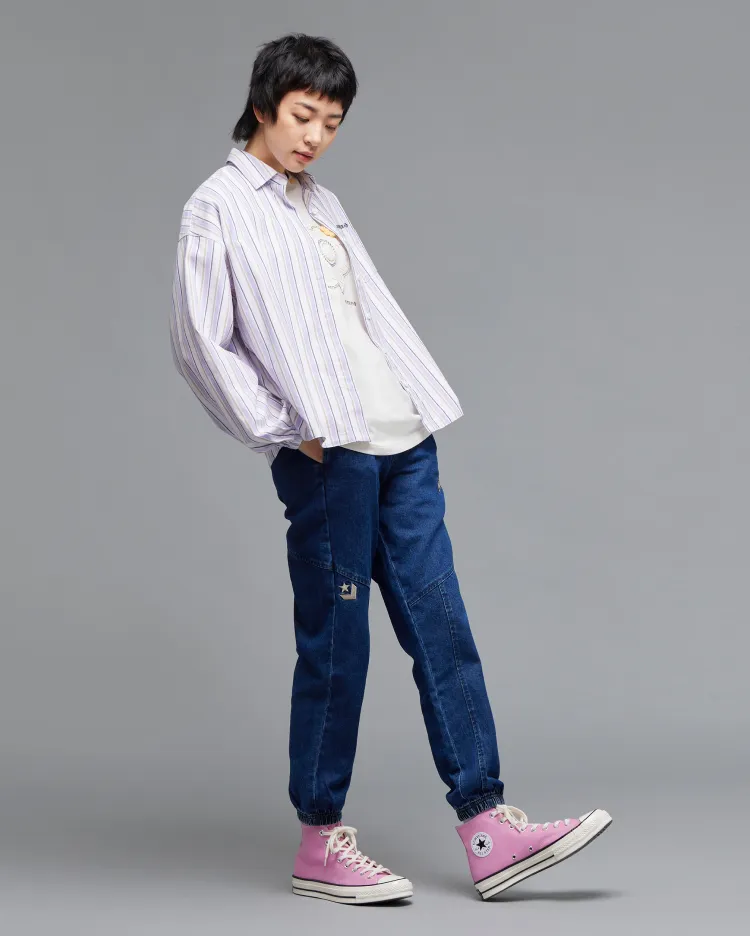 1970s男女高帮帆布鞋蔷薇粉多巴胺粉色